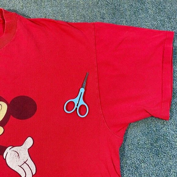 VINTAGE Disney Designs Mickey Mouse Shirt Adult 2XL Red 90s VTG Mens DISTRESSED - Picture 10 of 14